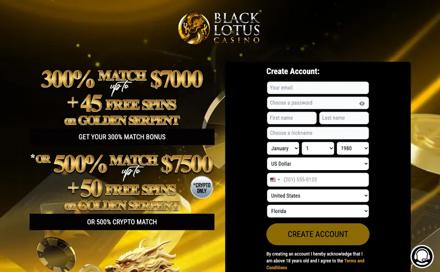 Black Lotus welcome offer as shown on its own site