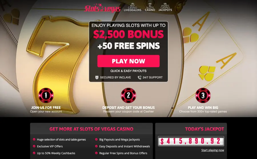 Slots of Vegas welcome offer as shown on its own site